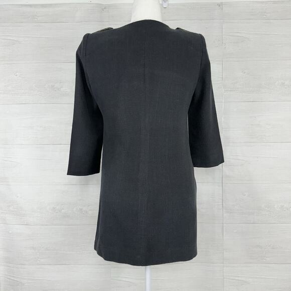 MAJE Double Breasted Coat Jacket Size 38 US M Military Black Preppy Academia - Picture 6 of 15